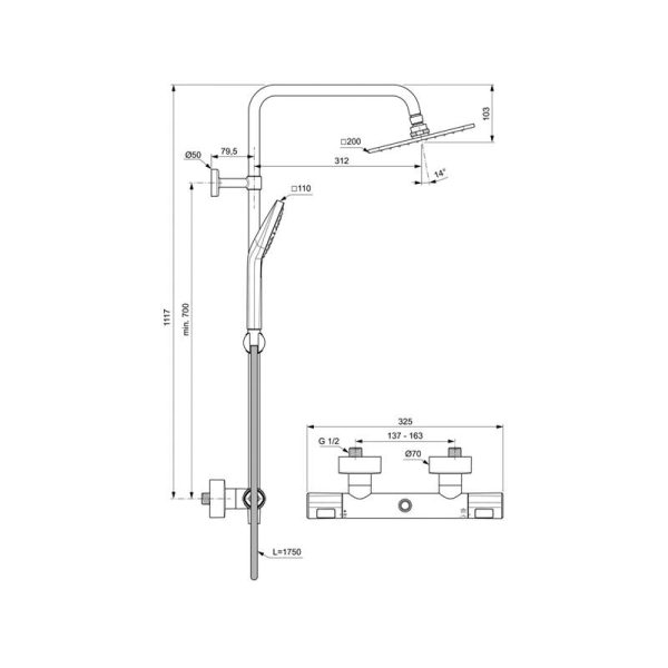 Ideal Standard Ceratherm T100 A7240AA Туш систем - Image 2