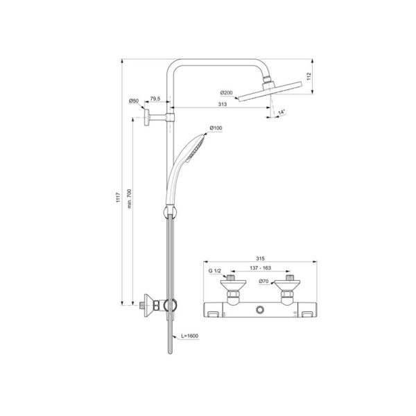 Ideal Standard Ceratherm T25 A7208AA Термостатски туш систем - Image 2